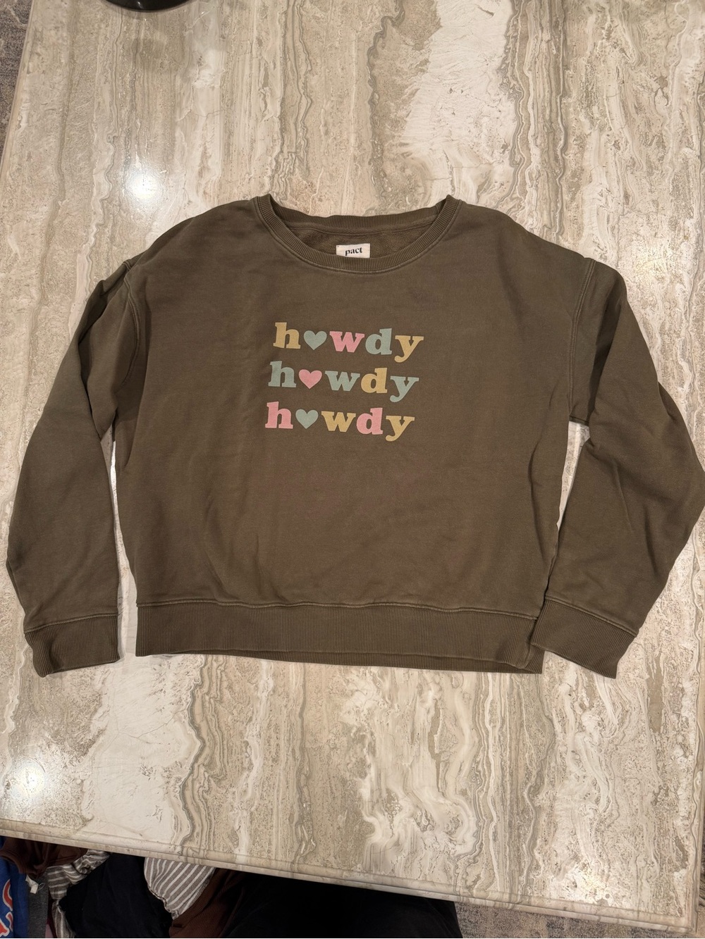 Pact Organic Cotton Olive Green "Howdy" Graphic Sweatshirt